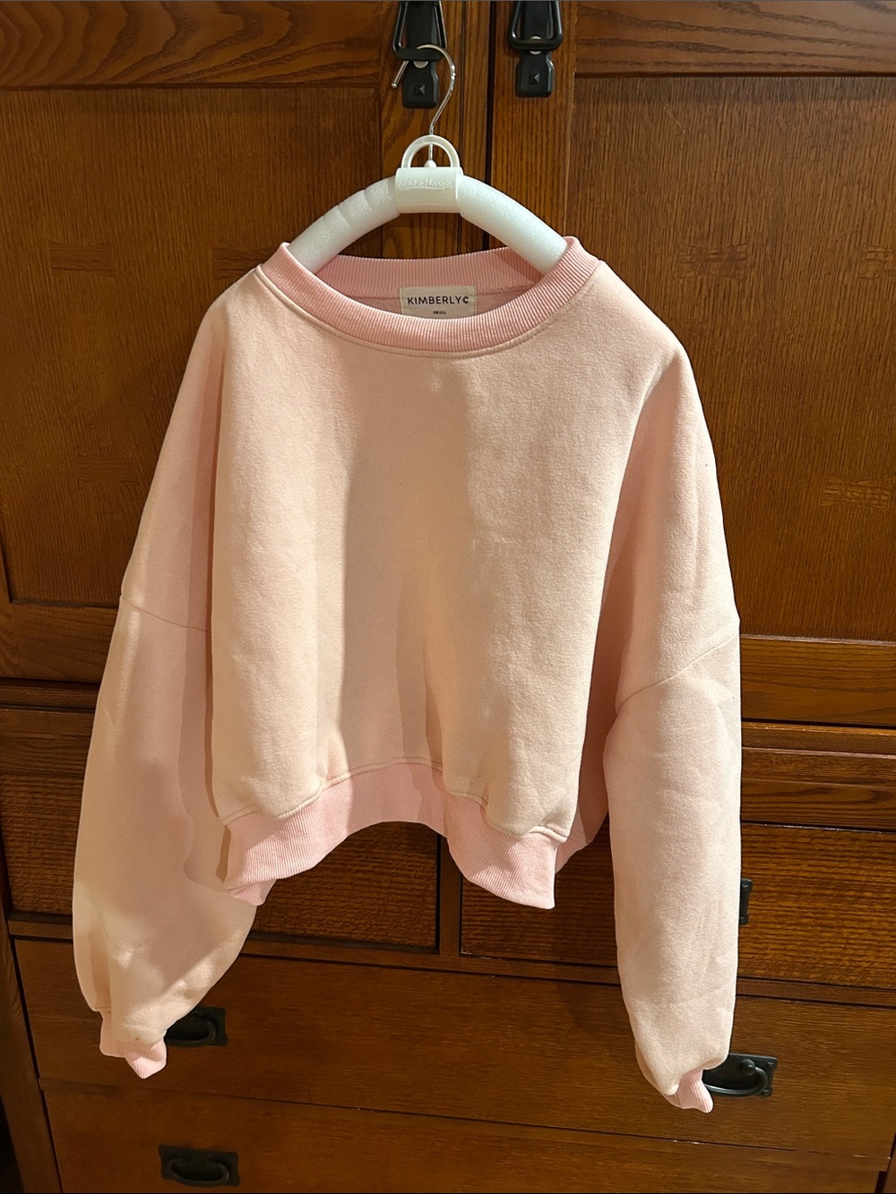 Kimberly C Blush Pink Cropped Crewneck Sweater